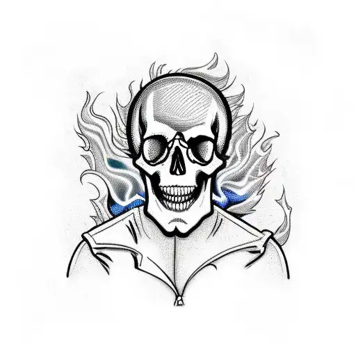 Skull Riding A Bike With Flame Hair