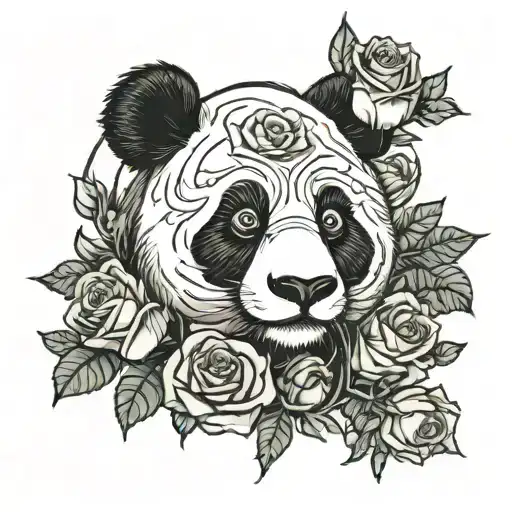 Panda Face And Roses
