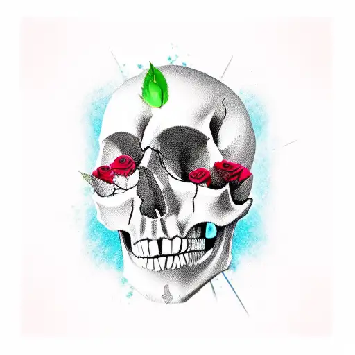 A Skull Where Red Roses Comes Out Of The Eyes And The Mouth