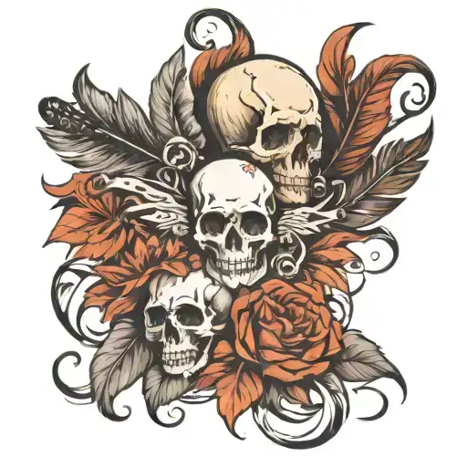 A Country Music Inspired Sleeve With Lyrics Intertwined With Feathers And Skulls