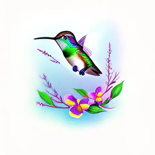 Humming Bird With Flowers