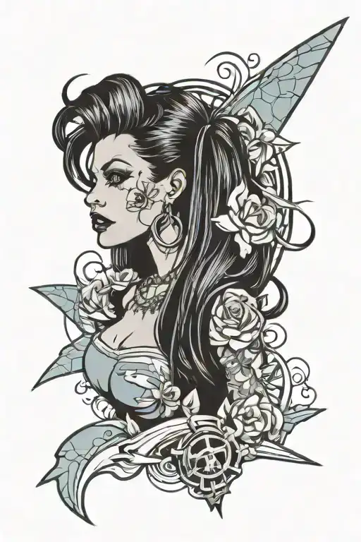 Sexy Disney Punk Rock Vilan Pin Up Girl With Long Hair