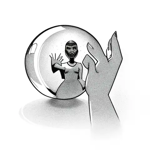A Wizard Looking Into His Crystal Ball Which Has A Nked Girl In It