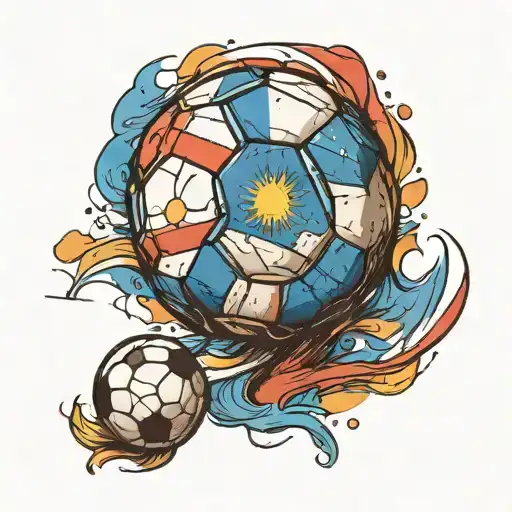 A Tattoo Of A Soccer Ball With The Argentinian Flag Colors Incorporated In A Creative Way