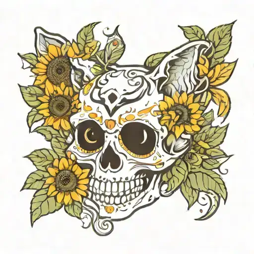 Cutesie Cat Skull With A Sunflower Crown
