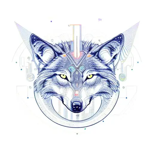 An Intricately Designed Circuit Board With A Wolf Silhouette And A Crescent Moon