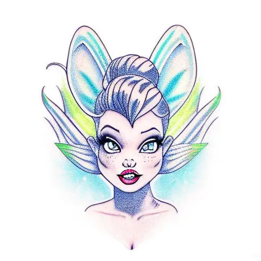A New-school Tattoo Of Pinup Tinkerbell Sitting On A Skull