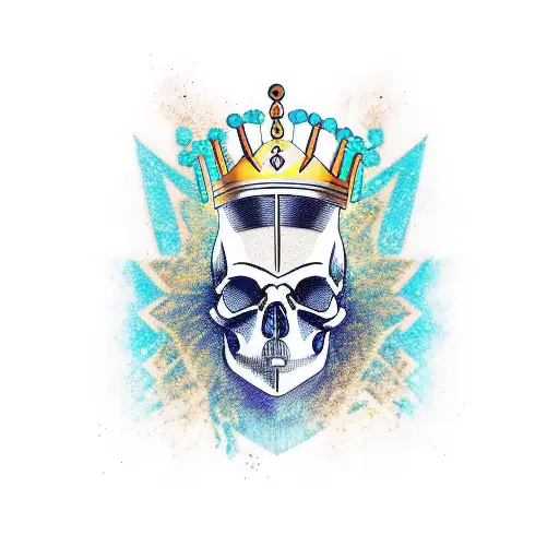 A New-school Tattoo Of A Skull Wearing An Egyptian Pharaoh's Crown Surrounded By Hieroglyphics