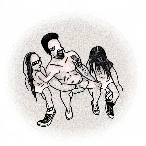 Modern Simple Tattoo Symbolizing Father And His Two Young Daughters