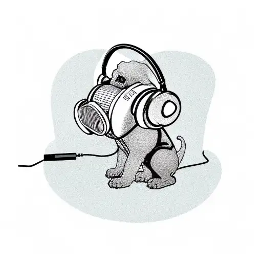 A New-school Design Of A Dog Wearing Headphones And Djing With A Cup Of Coffee In Its Paw