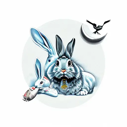 Tombstone With Rabbit And Bird