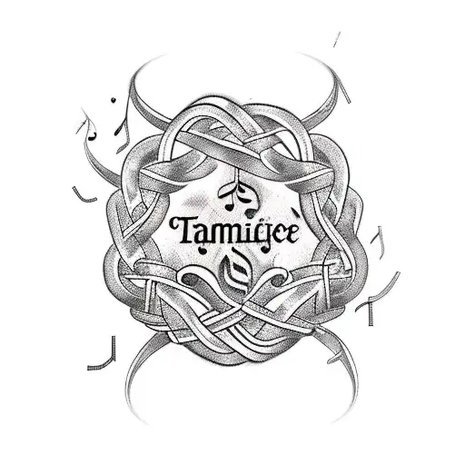 A Tattoo Featuring A Family Tree Intertwined With Musical Notes And Guitar Strings