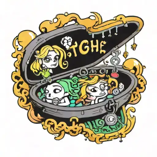 A Creative Mashup Of Polly Pocket And Tim Burton's Aesthetics In A Tattoo Design