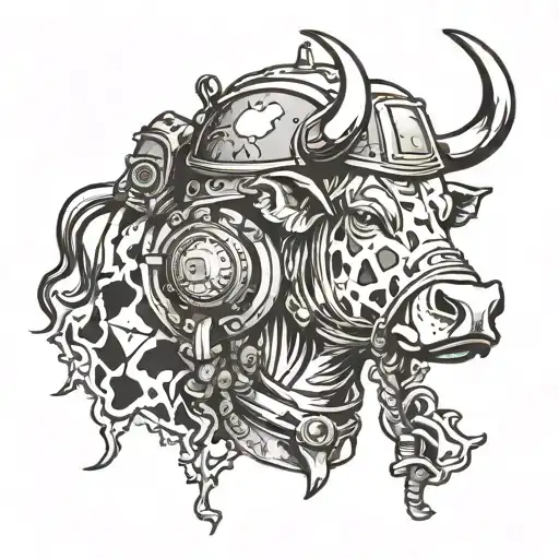 Cow And Army Helmet Adorned