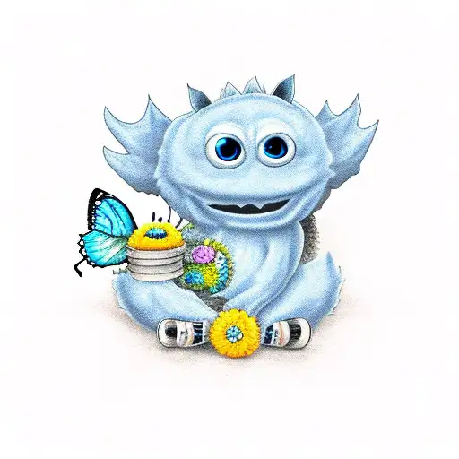 Little Blue Monster With A Butterfly Sitting On Its Nose With The Words I Will Always Love You