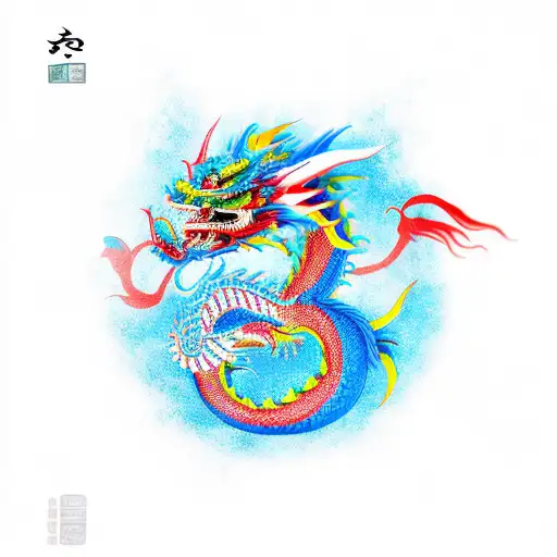 3 Chinese Dragons Blue Red And Green