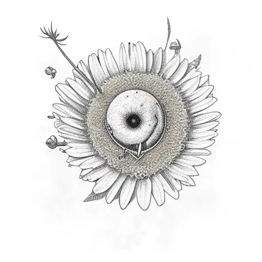 Stork Bird And Camomile Flower