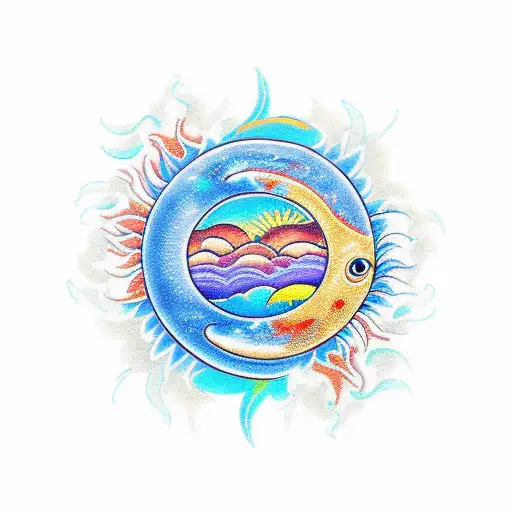 Sun And Moon And Koi Fish