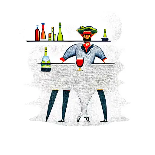 A New-school Design Of A Bartender Mixing Cocktails On A Beach With Motos In The Background