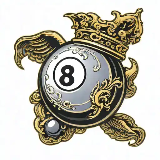 Billiard 8 Ball With A Golden Crown And 2 Bottomless Back Wings