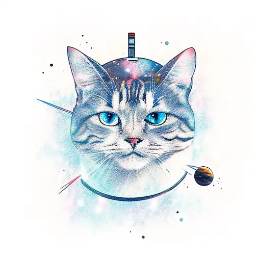 A Space-themed Tattoo Featuring A Samurai Cat Exploring The Galaxy