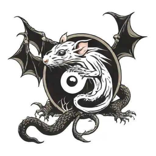 A Rat And A Dragon Wrapped Yin And Yang Style