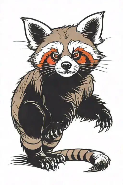 Agressive Red Panda With Red Eyes Looking Forward