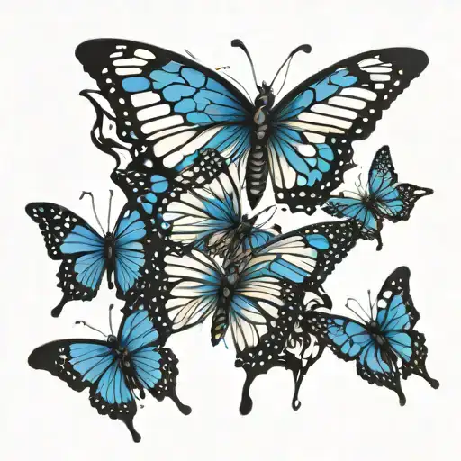 An Artistic Interpretation Of The Thin Blue Line Flag Morphing Into A Swarm Of Butterflies