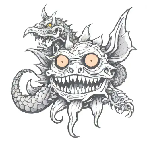 A Tattoo Design Combining A Beholder And A Dragon In A New-school Style