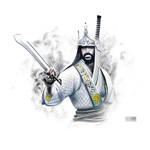 Samurai Com Uma Espada Na Mao Enquanto Esta Em Chamas Vermelhas