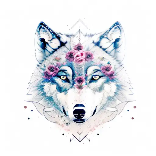 Minimalist Wolf With Streaks And Roses Around It