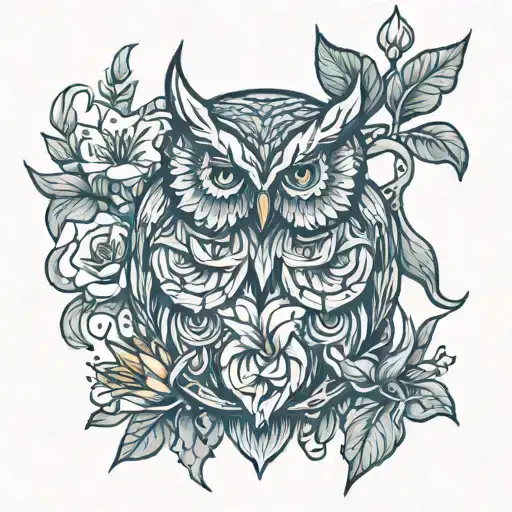 Owl And Daylillies And Leaves Intertwined Infinity Symbols