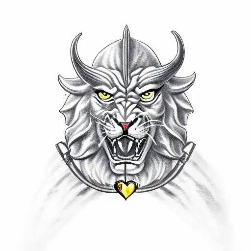 The Devil As A Christian Saint Holding A Lion Mask And A Golden Heart