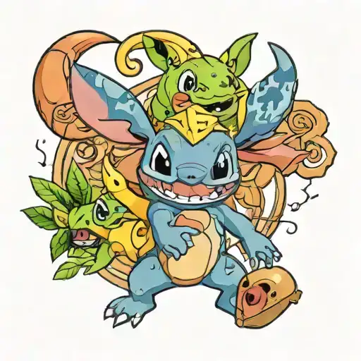 Combine Elements Of Lilo And Stitch With Pokemon To Create A Unique Tattoo Design