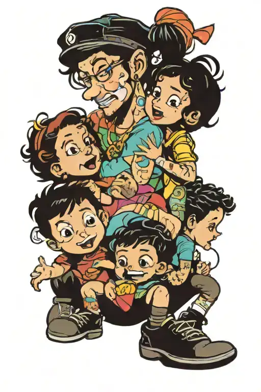 A Whimsical And Colorful Portrait Of Onid Dina Playing With Children In A New-school Style