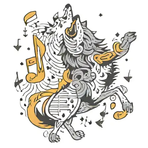 A Wolf Howling At The Moon While Surrounded By Musical Notes And Dance Shoes