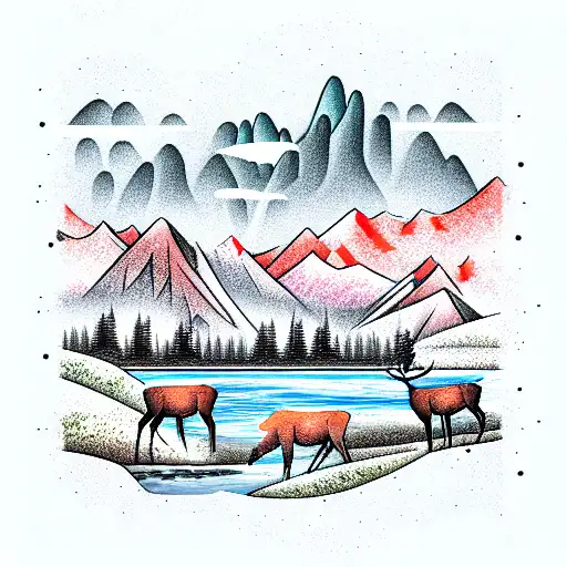 Elk Mountain Scene With River Fish