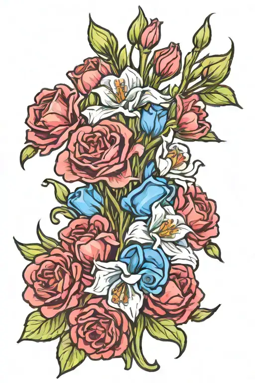 Long Stem Birth Flower Boquet Held Together By Ribbon