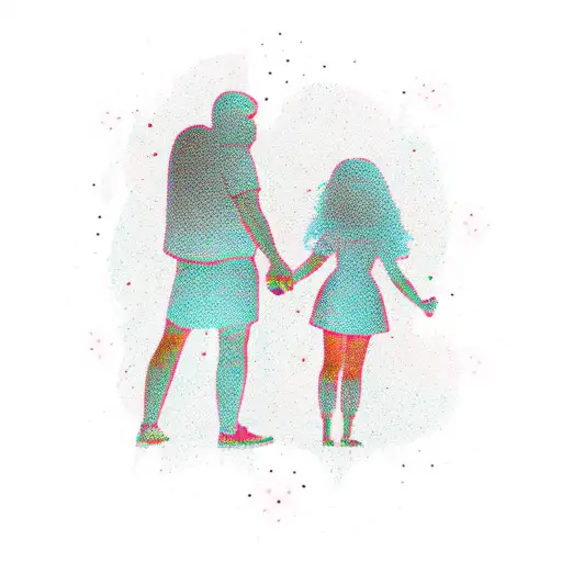 Father Daughter Holding Hands With Shadow As Goodbye