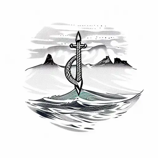 Te Mata Peak With A Surfboard And An Anchor With Table Mountain