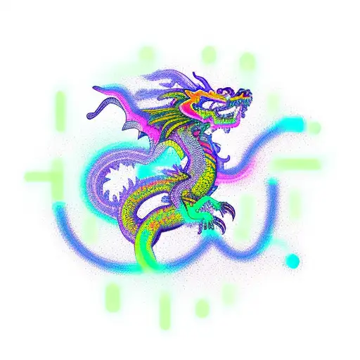 A New-school Design Of A Neon-colored Dragon Dj Mixing Music On A Gaming Controller