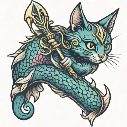 Cat With Mermaid Tail Holding Trident