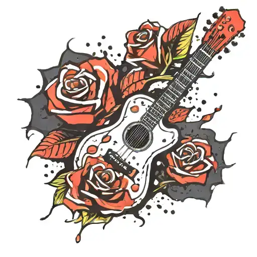 Red Rose Guitar And Paint Splatters