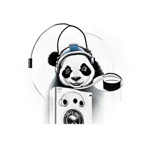 A Panda Dj Spinning Vinyl Records On A Turntable