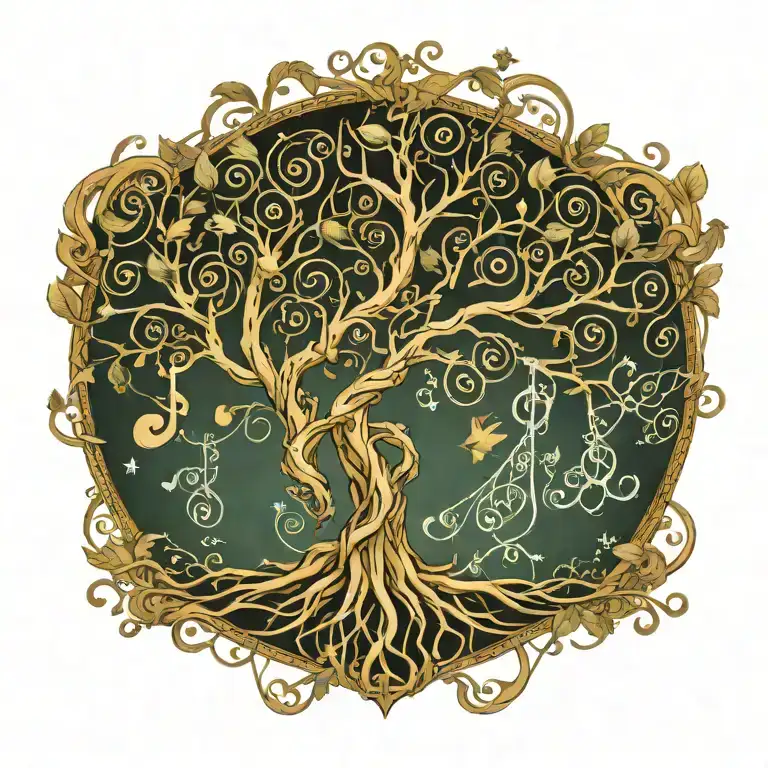 A Steam Punk-inspired Tree Of Life With Musical Notes Flowing Through The Branches
