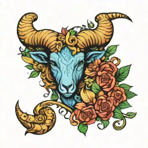 Aries Zodiac Symbol Intertwined With Elements Of Nature