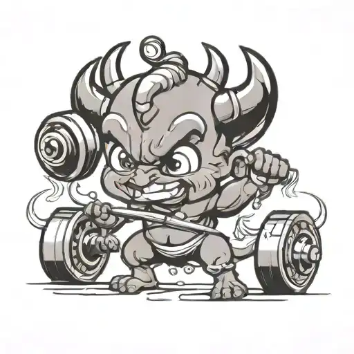Cartoon Baby Devil Lifting Weights