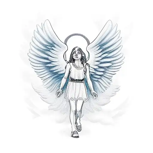 Guardian Angel Looking Down With Legs Crossed