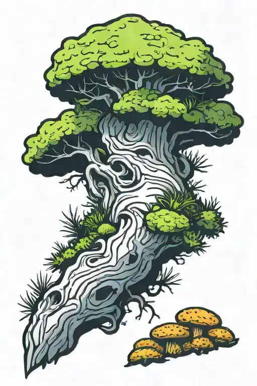 Spruce Tree With Moss And Fungi