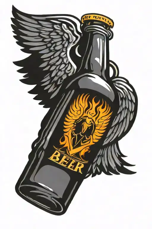 Beer Bottle With Angel Wings And Halo